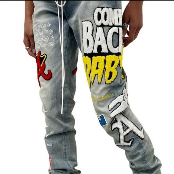 Embellish Men's Lifted Anchors Boulevard Puff Print Denim, Blue Wash, Size 32W - Picture 4 of 4